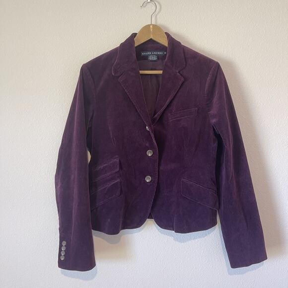 Ralph Lauren Blazer Womens *S/M Purple Corduroy Button Up Jacket Fitted Lined - Picture 1 of 12